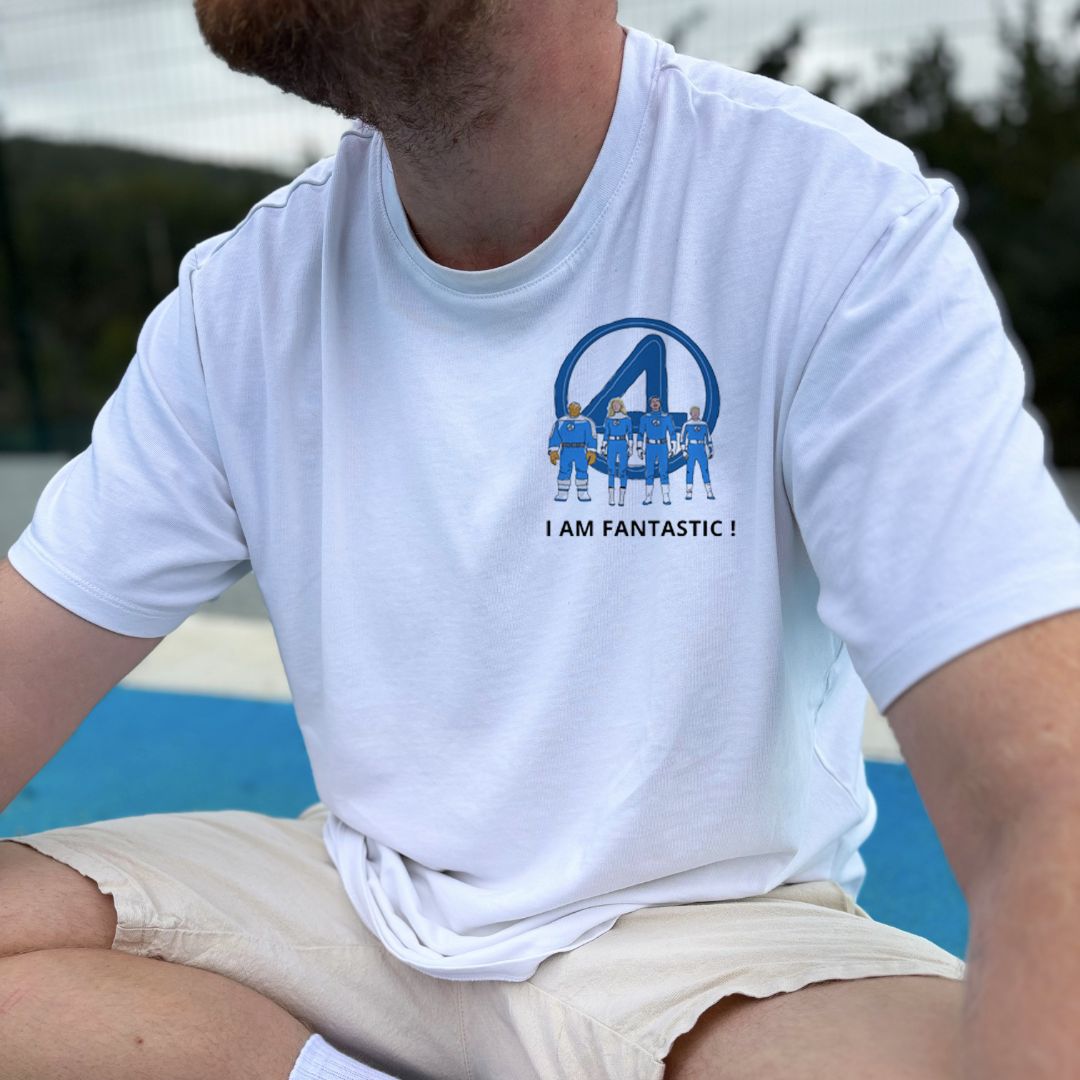 T-Shirt coton blanc unisexe B & S Socks - Marvel 4 Fantastiques "I am Fantastic !"