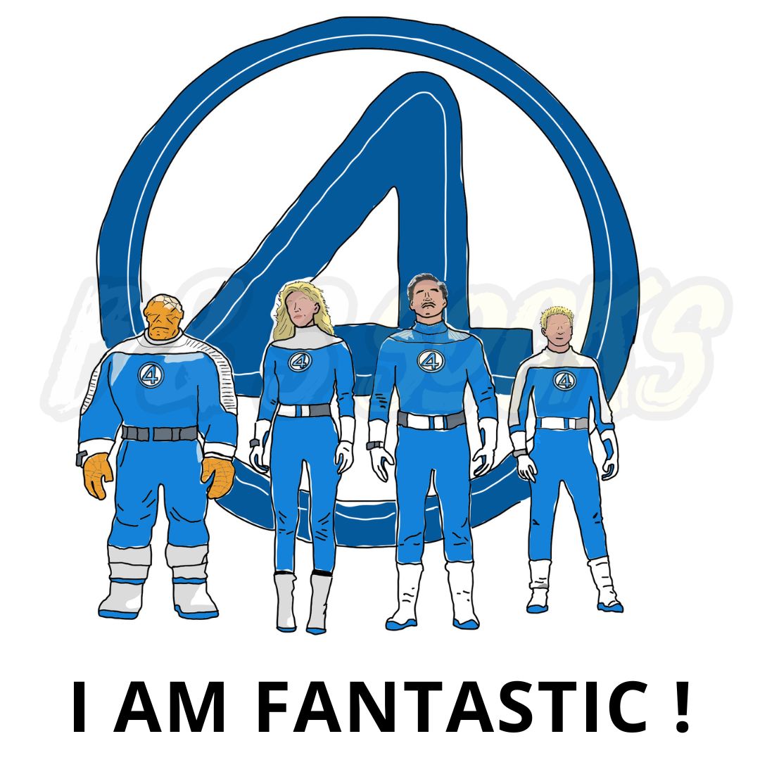 T-Shirt coton blanc unisexe B & S Socks - Marvel 4 Fantastiques "I am Fantastic !"