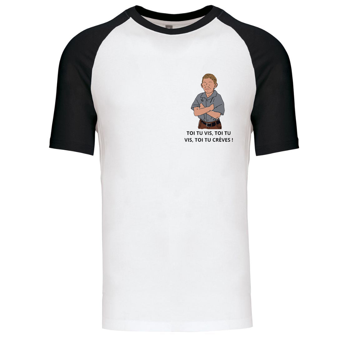 T-Shirt base ball manches courtes noir B & S Socks Malcolm - Dewey "Toi tu vis, toi tu vis, toi tu crèves"