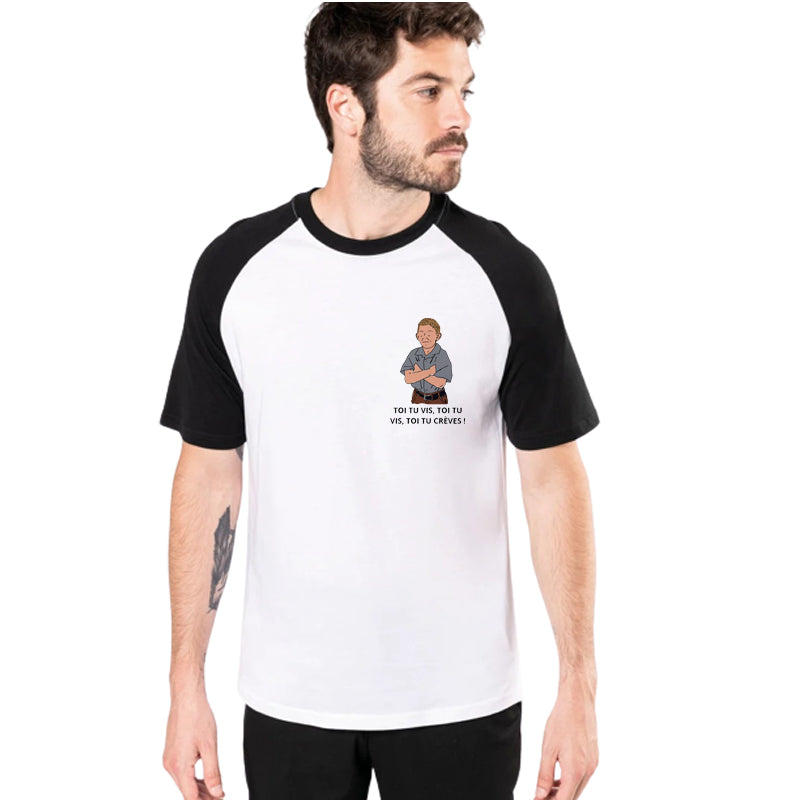 T-Shirt base ball manches courtes noir B & S Socks Malcolm - Dewey "Toi tu vis, toi tu vis, toi tu crèves"