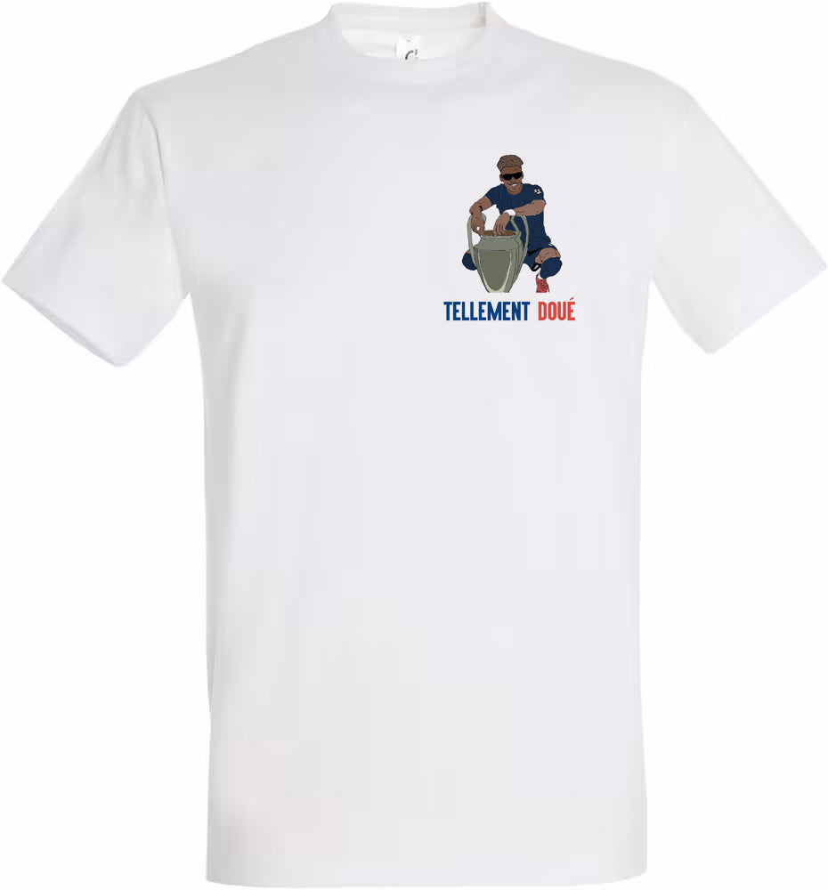 T-Shirt coton blanc unisexe B & S Socks - PSG Désiré Doué "Tellement Doué"